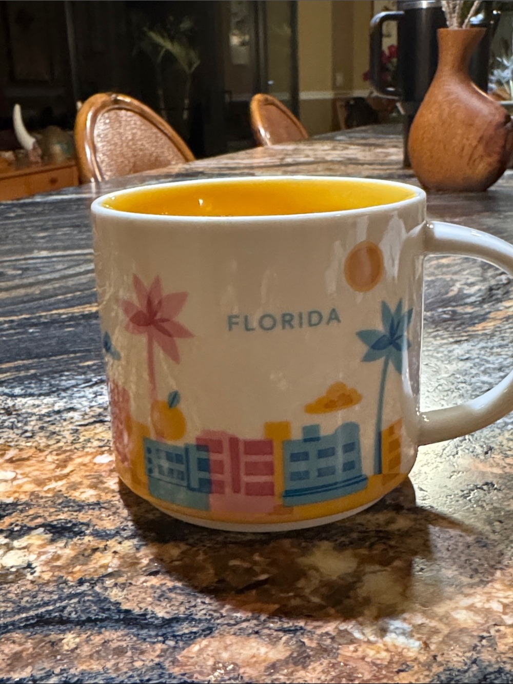 Starbucks Florida Ceramic Mug - Yellow Interior with Pastel Coastal Artwork